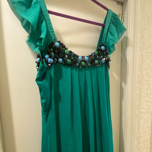 Evening dress , Green color with all around bits  large size - Picture 1 of 6
